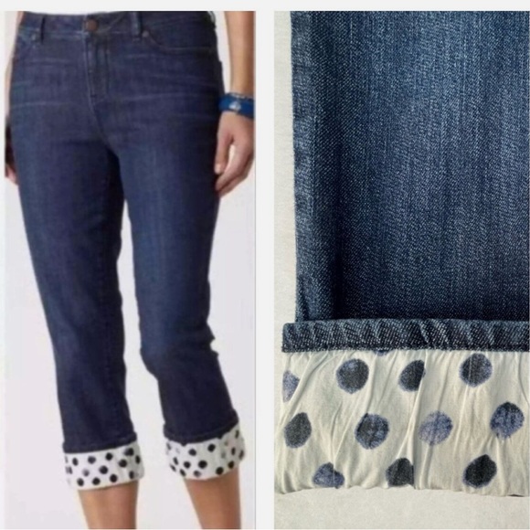 Coldwater Creek Denim - Coldwater Creek Polkadot Capri jeans cropped polka dot cuffs denim stretch 10 M